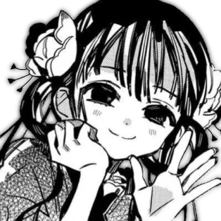 👋 Anime, Mangá, Garota, Fofa, Preto e branco, Ilustração telegram sticker