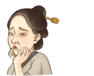😮 donna, triste, arrabbiata, tradizionale, asiatica, forcina, preoccupata, in ansia, faccia whatsapp sticker