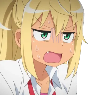 😟 Аниме, Девушка, Блондинка, Выражение лица, Пот, Злая telegram sticker