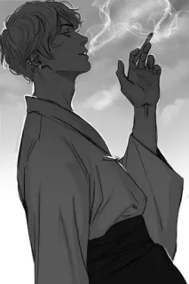 🚬 Fumo, Sigaretta, Fumo, Uomo, Kimono, Stile anime telegram sticker