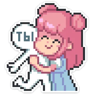 🤗 Ты Pixel art, Ragazza, Abbraccio, Fumetto, Cartone animato, Carino telegram sticker