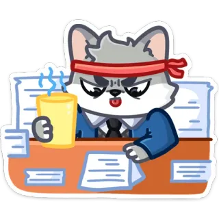 😠 gato, negócios, escritório, café, bravo, desenho, adesivo, animal whatsapp sticker