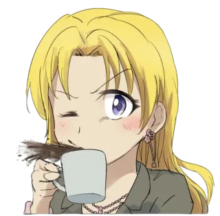 ☕ Anime, Garota, Café, Piscadela, Kawaii, Cabelo loiro whatsapp sticker