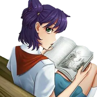 🤨 สาวอนิเมะ, อ่านหนังสือ, หนังสือ, การ์ตูน, ศิลปะ telegram sticker