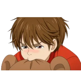 😣 Аниме, Мультфильм, Персонаж, Мальчик, Милый, Плюшевый мишка whatsapp sticker