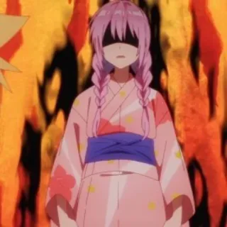 ☁️ Anime, rambut pink, Yukata, api, karakter whatsapp sticker
