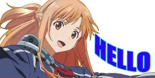 😃 Asuna Yuuki Sword Art Online HELLO Anime, Sword Art Online, Bonjour, Salutation, Fille, Personnage whatsapp sticker