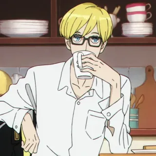 🥂 anime, đàn ông, cà phê, kính, tóc vàng telegram sticker
