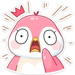 😳 penguin, cute, cartoon, sticker, bird, pink, crown, shocked telegram sticker