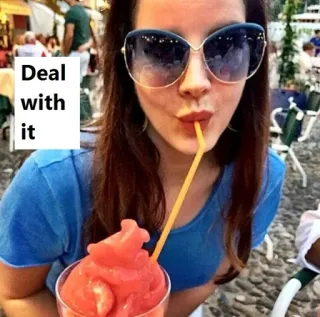 😎 Deal with it lida com isso, óculos de sol, sorvete, mulher, bebendo telegram sticker