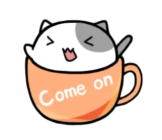 😝 Come on gato, xícara, fofo, kawaii, incentivo, vamos telegram sticker