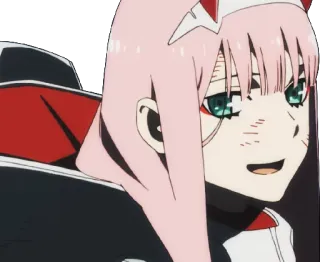 😄 Zero Two Darling in the Franxx Anime, Zero Two, Darling in the Franxx, pinke Haare, Hörner telegram sticker