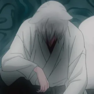 ✖️ Tomoe Kamisama Kiss 动漫, 巴卫, 狐狸, 耳朵, 白色, 坐着, 悲伤, 漫画 telegram sticker