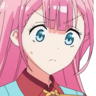 😕 anime, cô gái, tóc hồng, hoạt hình, dễ thương, biểu cảm telegram sticker