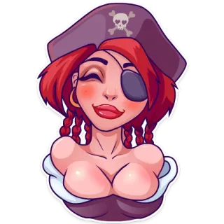 ☺️ Pirat, Frau, Cartoon, Schädel, Hut, Augenklappe telegram sticker