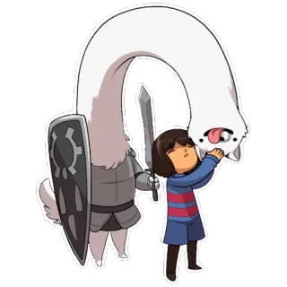 😛 Frisk Undertale chien, bouclier, armure, monstre, épée, jeu vidéo telegram sticker