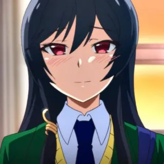 📗 Anime, Meisje, Schattig, Schooluniform, Lang haar, Rode ogen, Personage telegram sticker