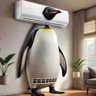 🤩 пингвин, кондиционер, смешной, животное, охлаждение, гибрид telegram sticker