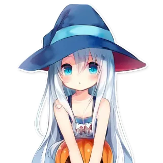 😇 Garota anime, Bruxa, Halloween, Abóbora, Desenho animado, Fofo, Adesivo telegram sticker