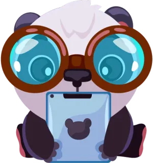 📱 panda, desenho animado, óculos, tablet, fofo telegram sticker