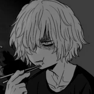 😒 动漫, 单色, 男孩, 筷子, 黑白 telegram sticker
