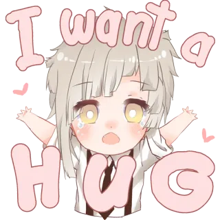 ❤️ I want a hug Anime, niedlich, kawaii, Umarmung, Chibi, will, weinen telegram sticker