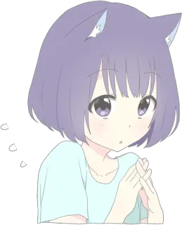 😶 Anime, Kattenoren, Schattig, Meisje, Cartoon telegram sticker