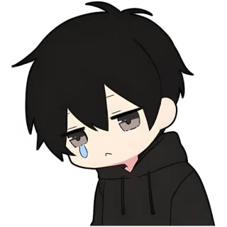 😩 sad, cry, anime, chibi, black hair, boy, tears, melancholy telegram sticker