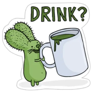 👼 DRINK? bebida, cactus, conejo, taza, dibujo animado, pregunta telegram sticker