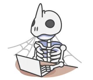 😴 esqueleto, laptop, computador, programação, ossos, programação, desenvolvedor web, halloween telegram sticker