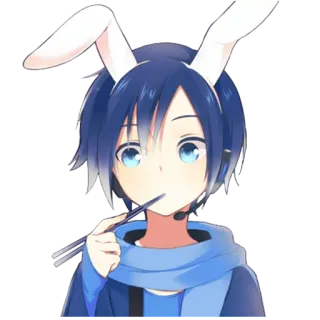 😗 Anime, Tai thỏ, Tóc xanh dương, Dễ thương, Hoạt hình telegram sticker