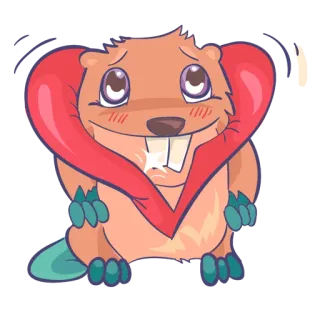 😘 Biber, süß, Tier, Cartoon, Herz, Liebe, Kawaii telegram sticker