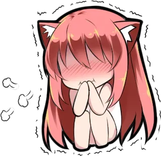 😳 Anime, Kawaii, Imbarazzato, Carino, Ragazza gatto, Cartone animato whatsapp sticker