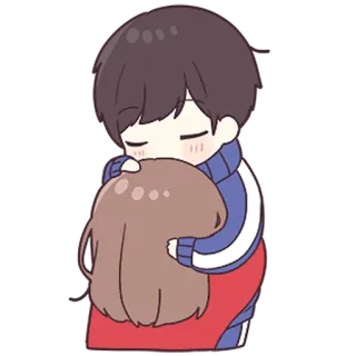 💙 hug, love, couple, cartoon whatsapp sticker