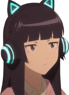 😗 Anime Mädchen, Kopfhörer, Katzenohren, süß, Manga telegram sticker