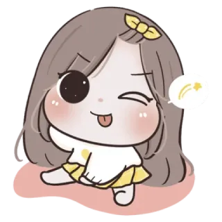🌙 Cartoon, Kawaii, Schattig, Meisje, Knipoog, Tong, Ster whatsapp sticker