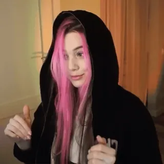 👅 capelli rosa, donna, felpa con cappuccio, ritratto, ragazza, interno telegram sticker