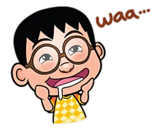 😋 waa... Dessin animé, Garçon, Lunettes, Bave, Enfant telegram sticker