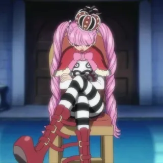 🏴‍☠️ Perona One Piece anime, manga, princess, gothic, pink hair, crown, character whatsapp sticker
