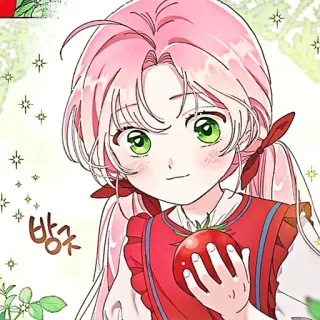 🌸 방긋 Anime, Gadis, Tomat, Rambut merah muda, Mata hijau, Lucu, Kartun telegram sticker