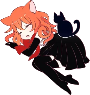 💤 Девушка-кошка, Аниме, Манга, Каваий, Милый, Спящий, Котёнок, Чиби telegram sticker