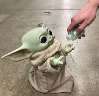 🦎 Baby Yoda The Mandalorian baby yoda, the mandalorian, grogu, star wars, desinfectante, desinfectar, gel antibacterial telegram sticker