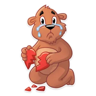 💔 urso, triste, chorando, coração partido, desenho animado, emocional whatsapp sticker