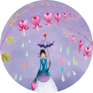 💜 女人, 伞, 爱心, 花, 雨, 紫色, 梦幻, 可爱 telegram sticker