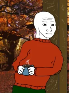 🍂 Wojak, Feels Guy, เศร้า, กาแฟ, เสื้อสเวตเตอร์, ฤดูใบไม้ร่วง, มีม telegram sticker