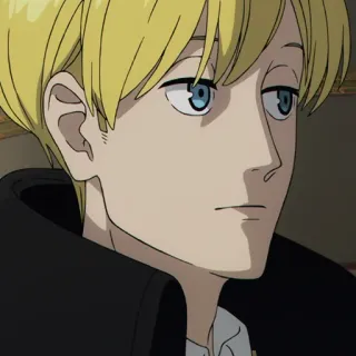 🚬 anime, nhân vật, tóc vàng, mắt xanh, nghiêm túc telegram sticker
