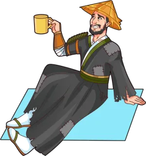 🤕 мужчина, шляпа, чашка, национальная одежда, бедность, грустный telegram sticker