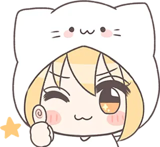 👍 Аниме, Кот, Худи, Каваи, Милый, Подмигивание, Девушка whatsapp sticker
