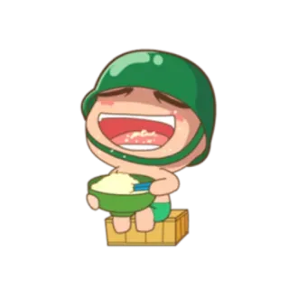 🍚 soldier, cartoon, military, helmet, baby, food, eating whatsapp sticker