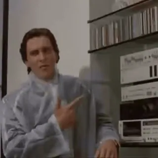 😁 Patrick Bateman American Psycho Patrick Bateman, American Psycho, jaren 80, yuppie, zakenman, pak telegram sticker